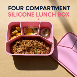 Silicone 4 compartment lunch box bubble pink new