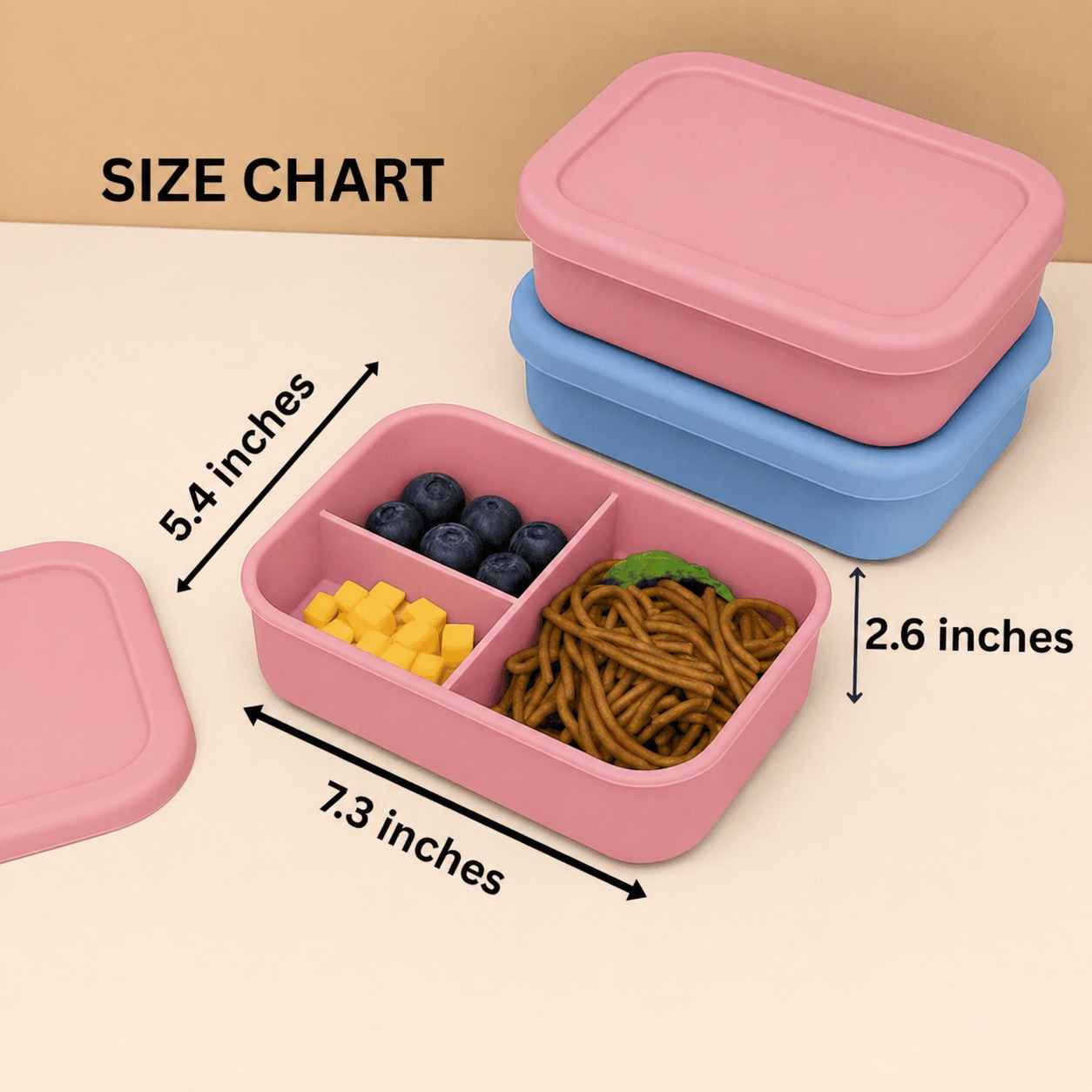Size chart silicone 3 compartment
