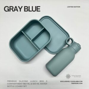 3 compartment silicone lunch box combo set Gray Blue