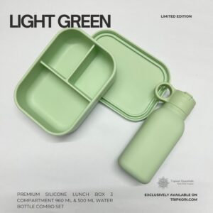 3 compartment silicone lunch box combo set Light Green