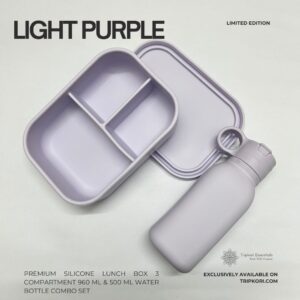 3 compartment silicone lunch box combo set Light Purple
