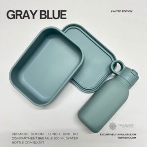 No compartment silicone lunch box combo set Gray Blue