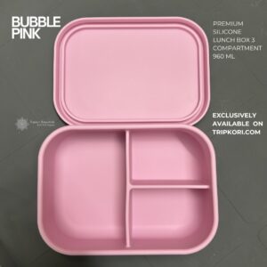 Silicone 3 compartment tiffin box bubble pink