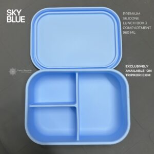 Silicone 3 compartment tiffin box sky blue
