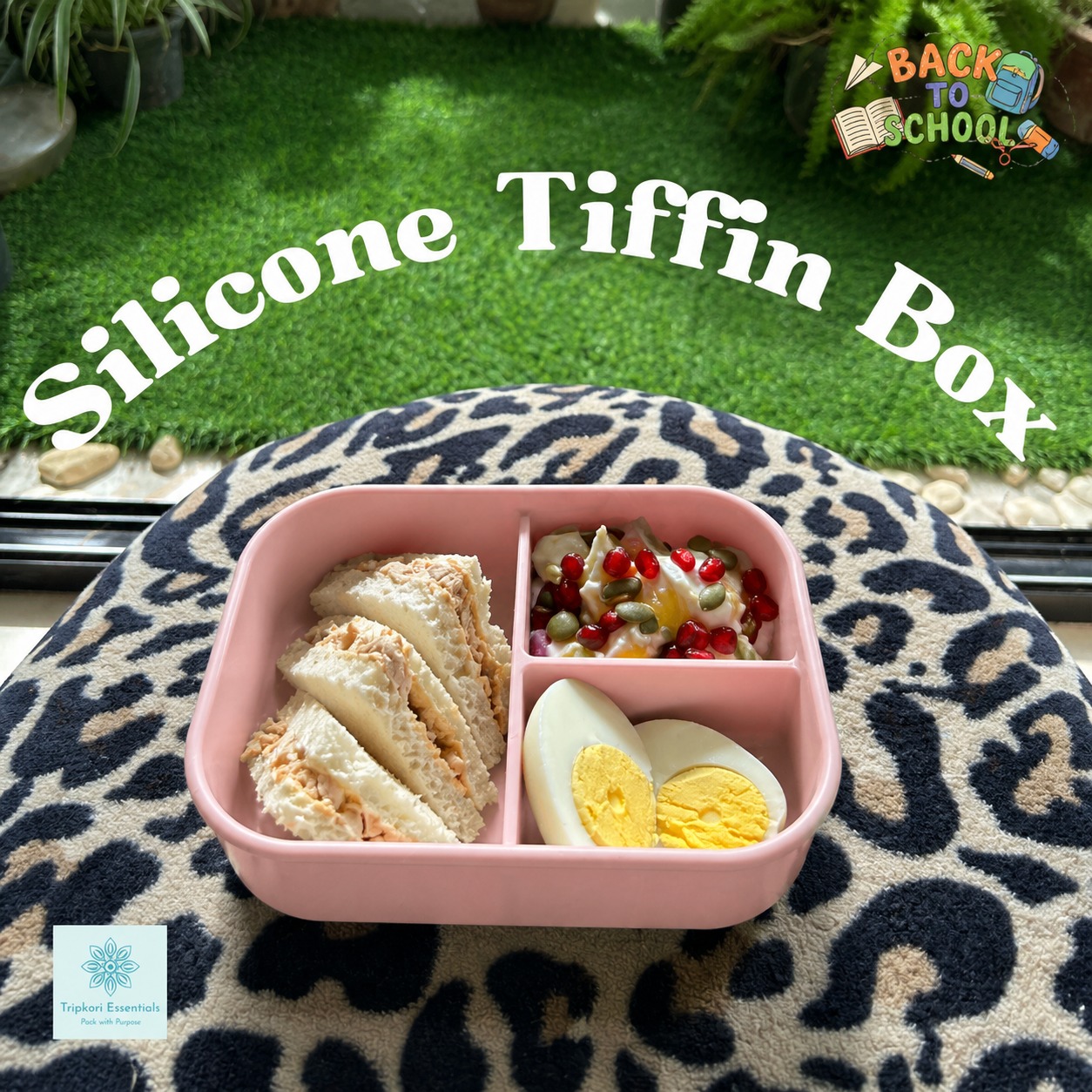 Silicone 3 compartment tiffin box